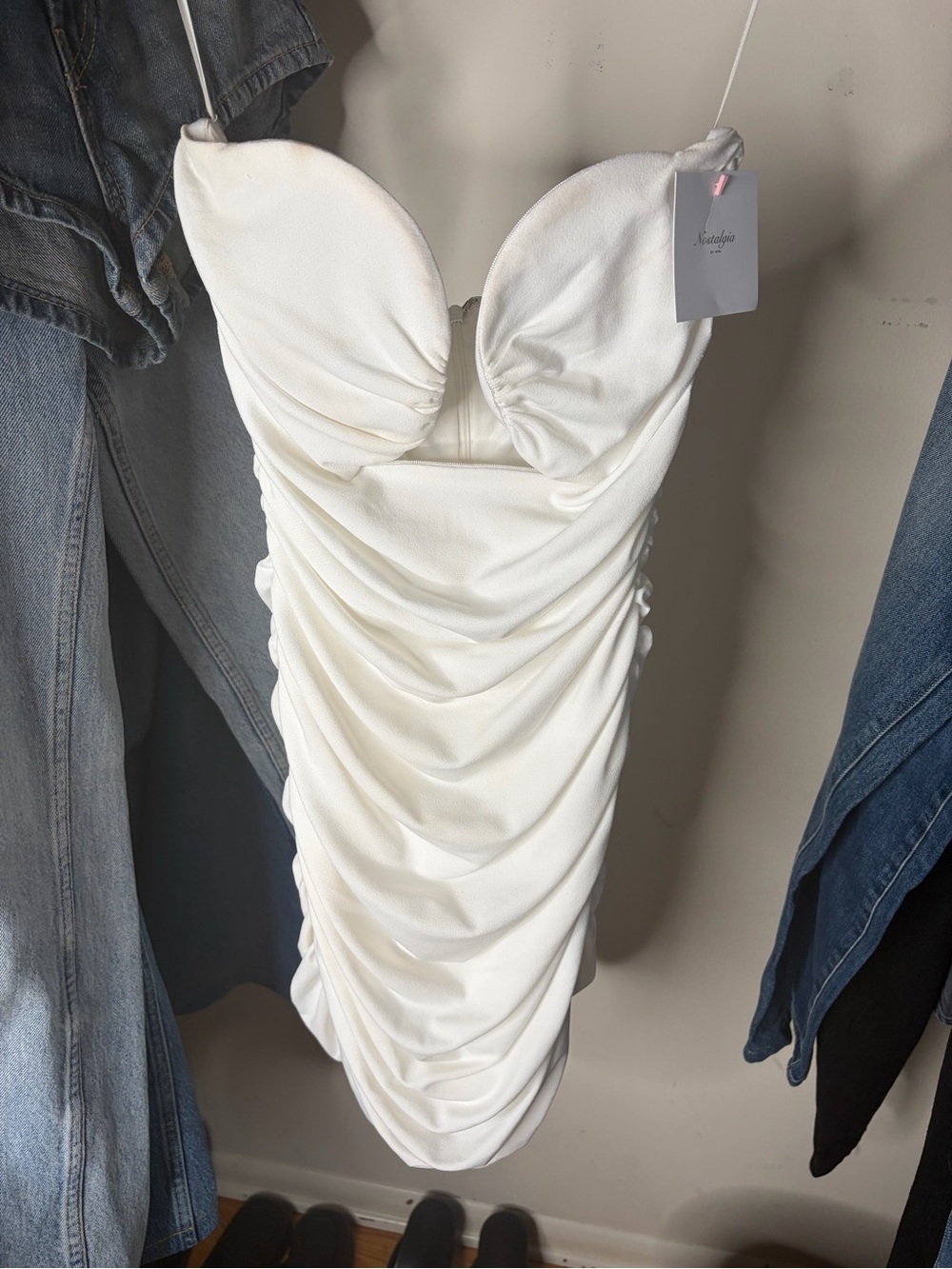 White Ruched Sweetheart Mini Dress
